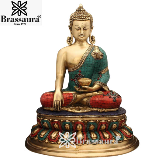 Brass Antique Gem Stone Work Buddha Weight 18 Kg & Height 22 Inch
