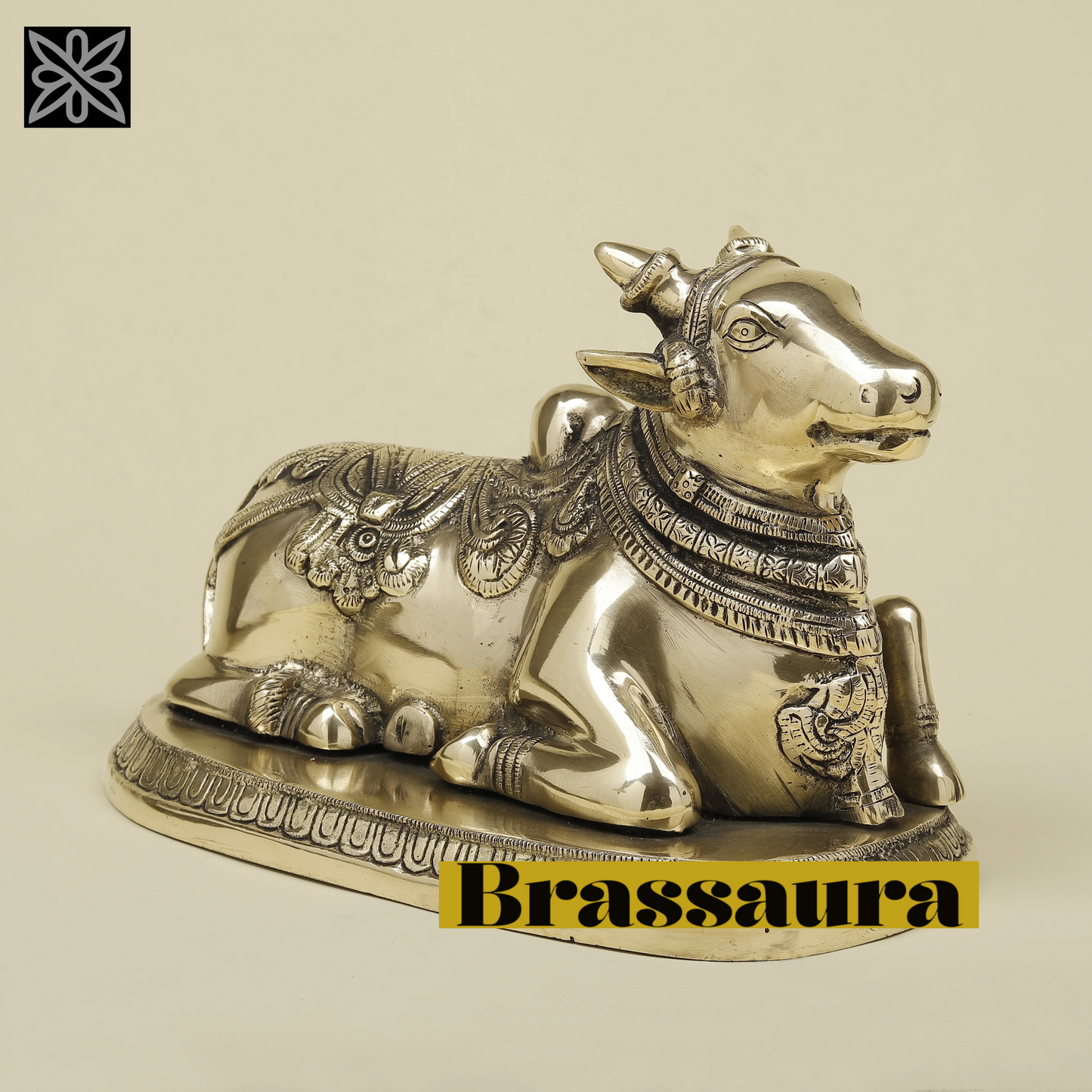Brassaura™ Brass Nandi Statue | 7.5 Inches Height | 5.88 Kgs Weight | Elegant Golden Finish