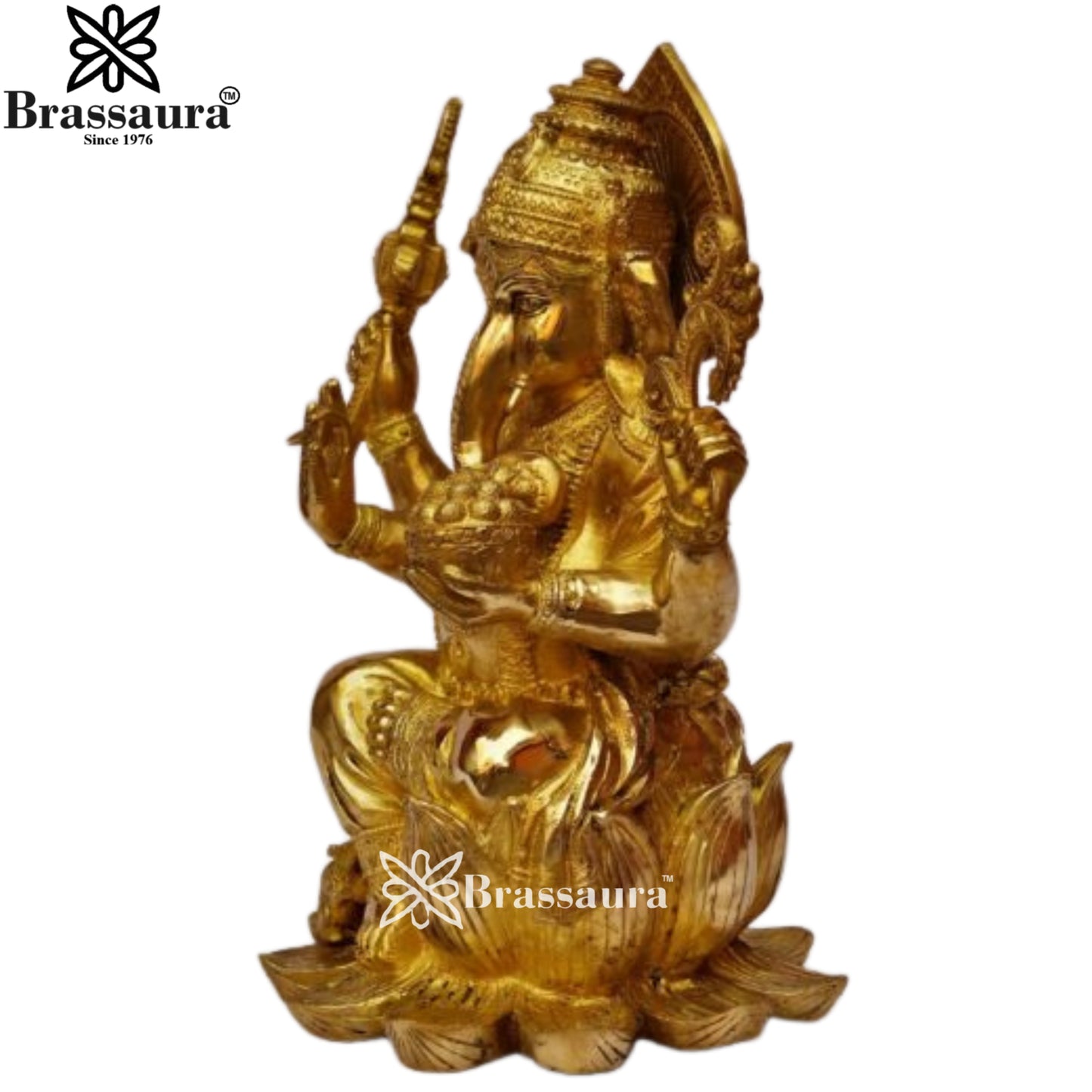 Brass Lotus Ganesha Statue Weight 15.5 Kg & Height 16 Inch