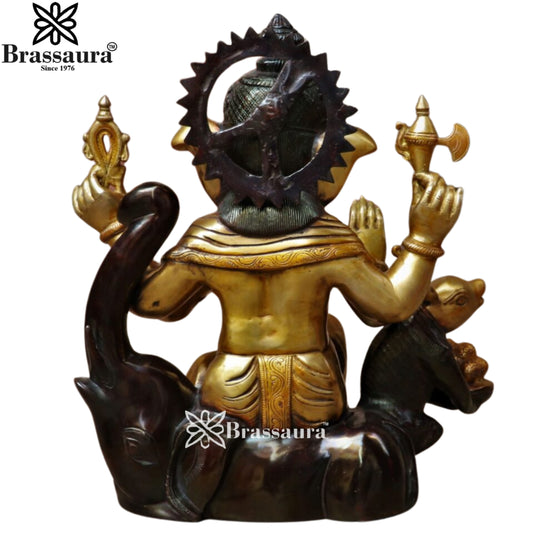 Brassaura® Lord Ganesha Sitting on Mushak | Dual Tone Brass Idol | Height 21 Inches