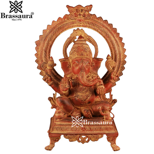 Brass Ring Ganesha Statue Weight 15.3 Kg & Height 19 Inch