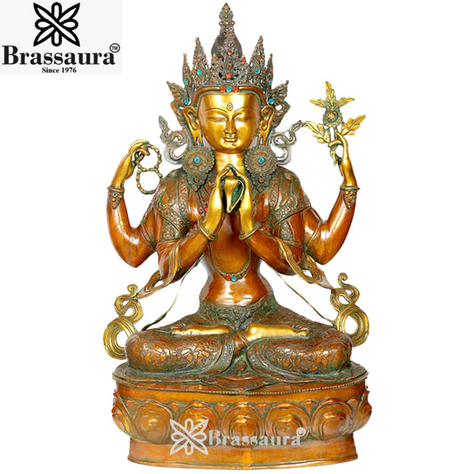 Brass Gem Stone Work Tara Weight 49 Kg & Height 38.5 Inch