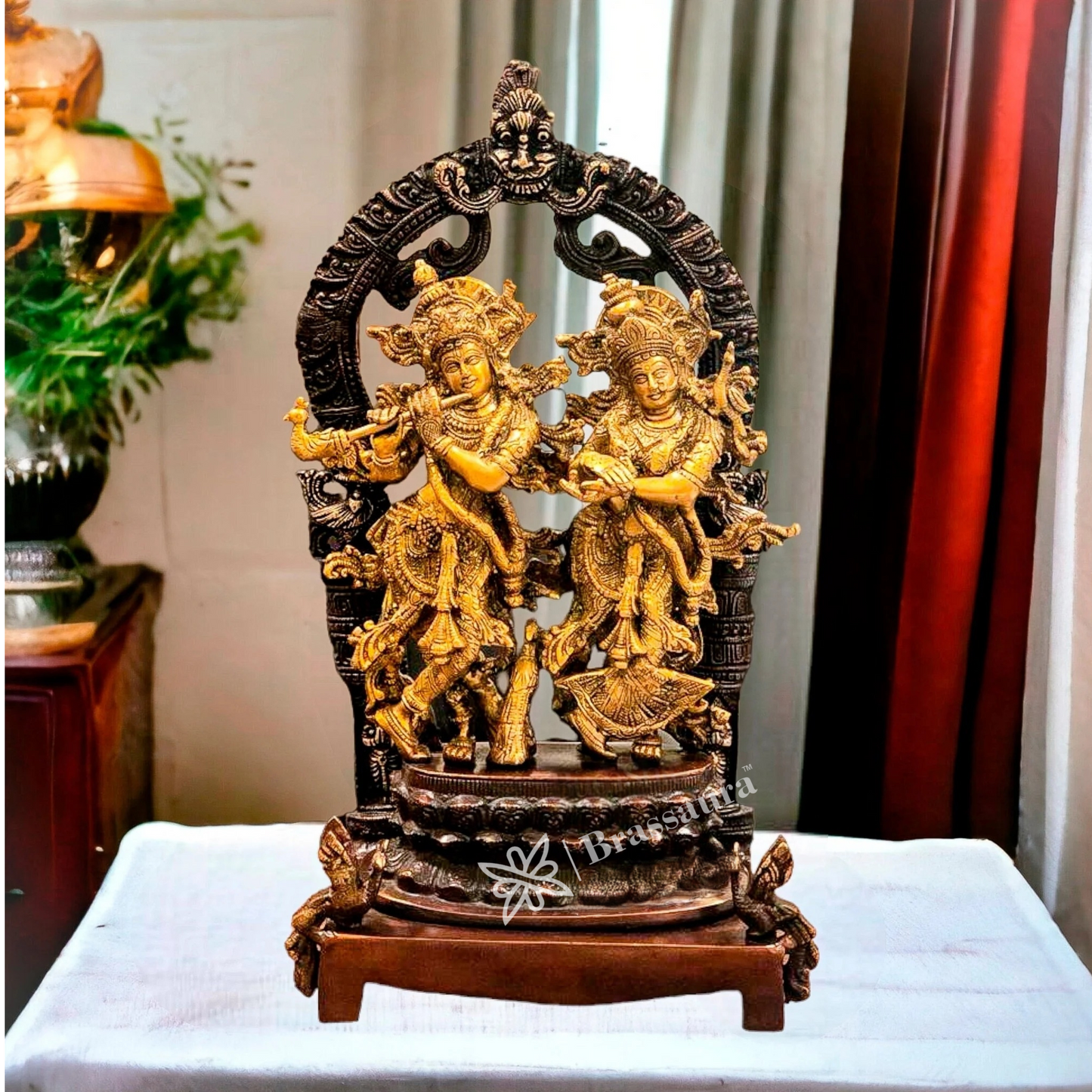 Brassaura™ Brass Radha-Krishna Idol – Height 17.5 Inches & Weight 10 Kgs | Spiritual Home Décor