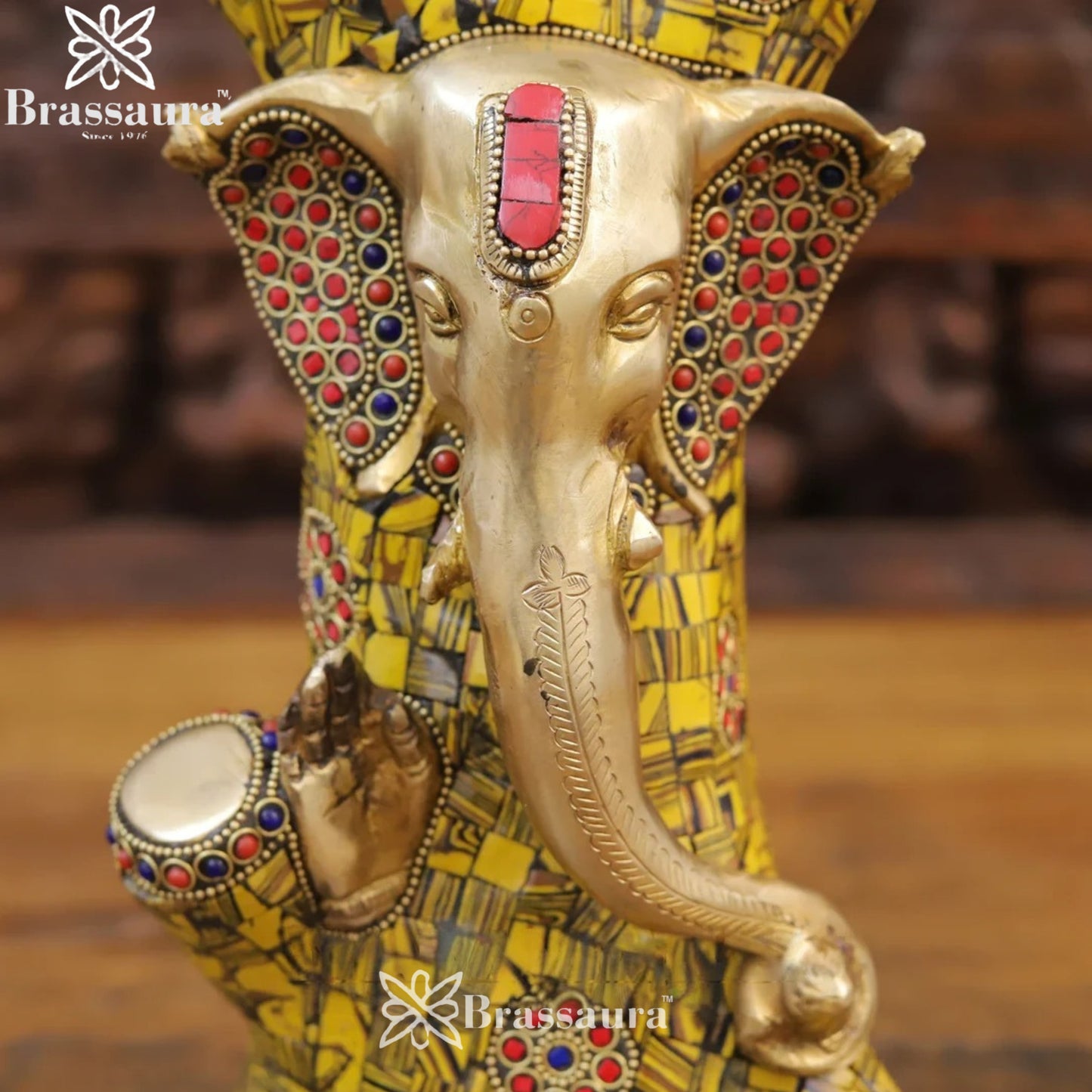 Brass Gem Stone Work Tree Ganesha Weight 5.6 Kg & Height 13 Inch
