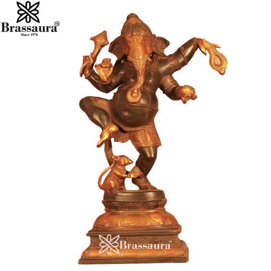 Brass Antique Dancing Ganesha Statue Weight 9.2 Kg & Height 19 Inch