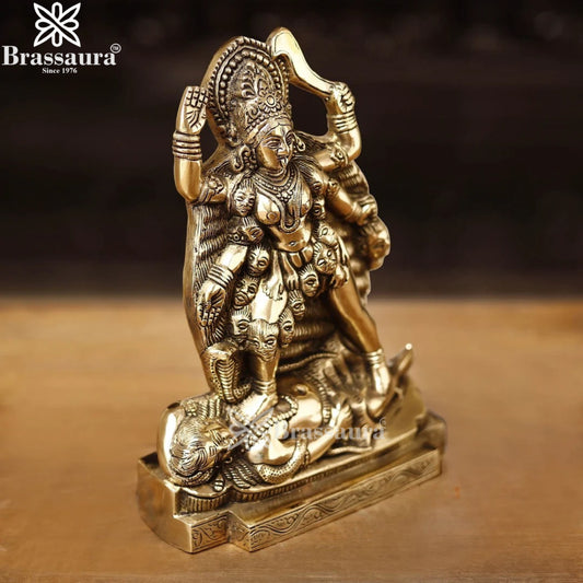 Brassaura™ Elegant Brass Kali Maa Statue – Height 9.5 Inches & Weight 3.25 Kgs | Devotional Home Décor