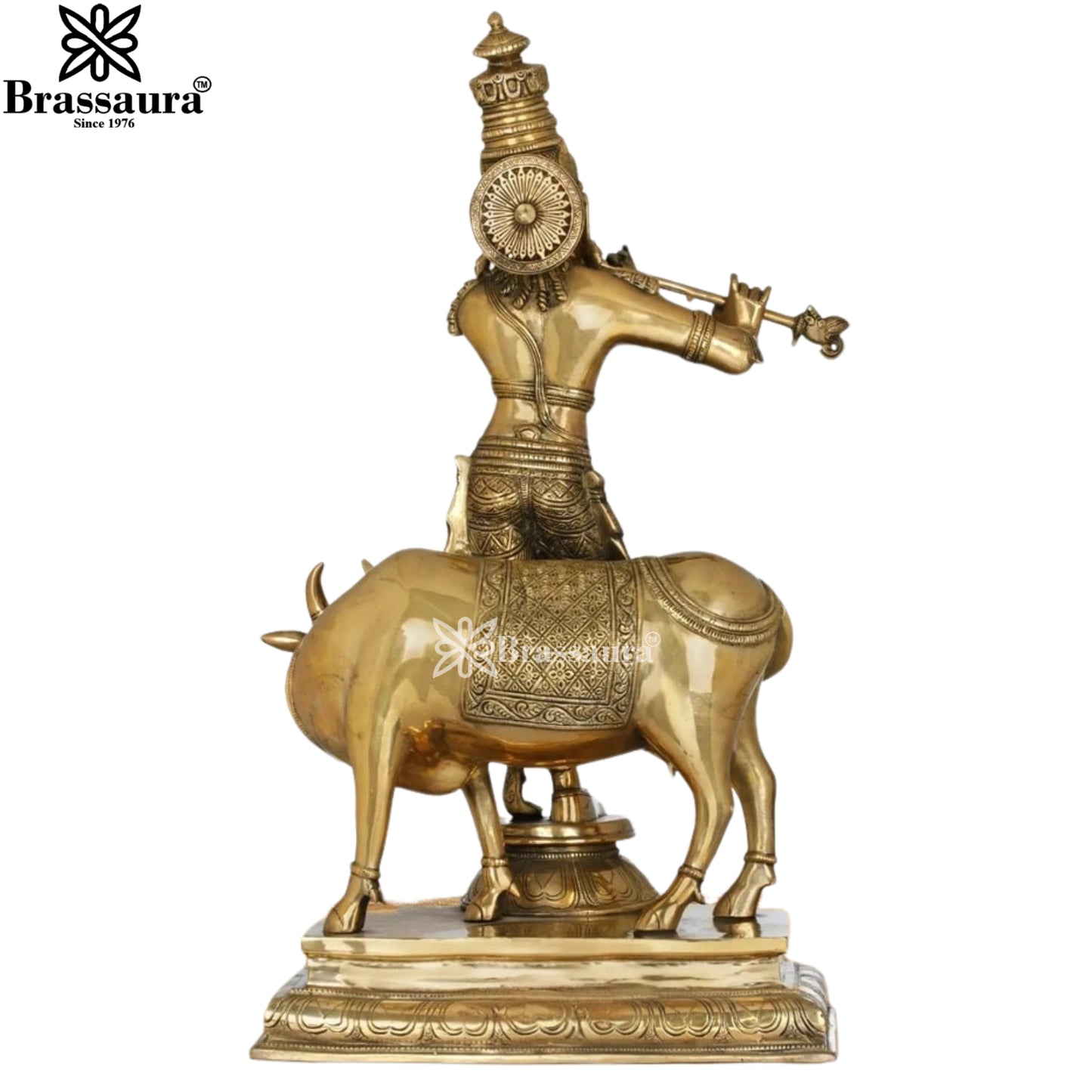 Brass Cow Krishna Murti Weight 26.7 Kg And Height 26.5 Inch