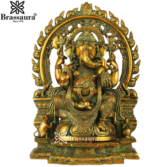 Brass Ring Ganesha Statue Weight 17.5 Kg & Height 19 Inch