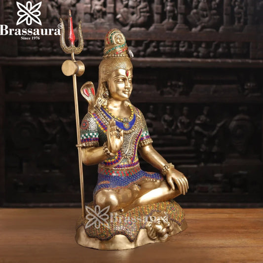 Brassaura™ Elegant Brass Gem stone Work Shiva Murti – Height 36 Inches & Weight 42.5 Kgs | Sacred Home Accent