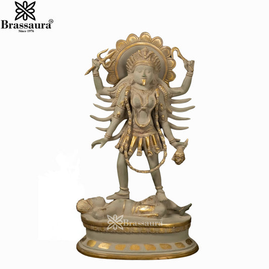 Brass Yellow Gold Kali Ma Statue Weight 10.1 Kg And Height 18 Inch
