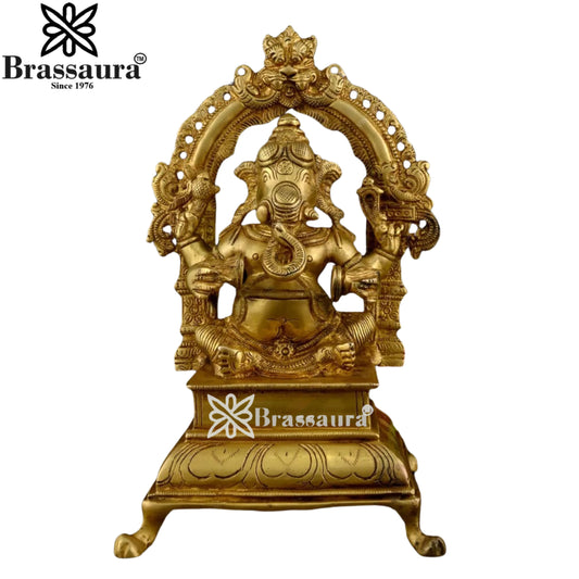 Brass Music Ganesha Play Manjira Statue Weight 1.98 Kg And Height 7.8 Inch