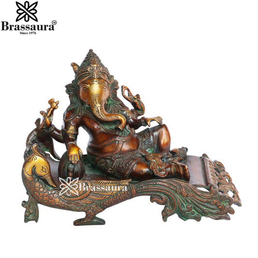 Brass Relaxing Ganesha Statue Weight 4.25 Kg & Height 9 Inch