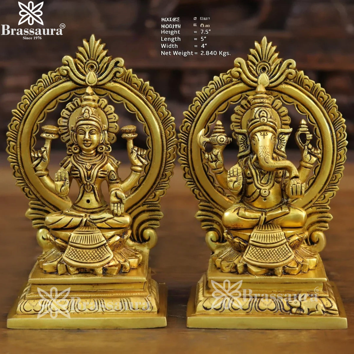 Brassaura™ Traditional Brass Laxmi Ganesha Murti – Height 8 Inches & Weight 3.3 Kgs | Puja & Temple Idol