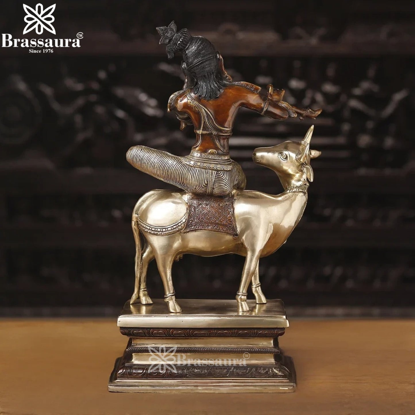 Brass Cow Krishna Murti Weight 14.73 Kg And Height 21 Inch