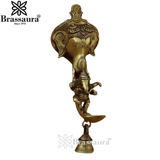 Brassaura™ Handcrafted Brass Ganesha Wall Hanging – Height 9.8 Inches & Weight 1.2 Kgs | Sacred Wall Décor