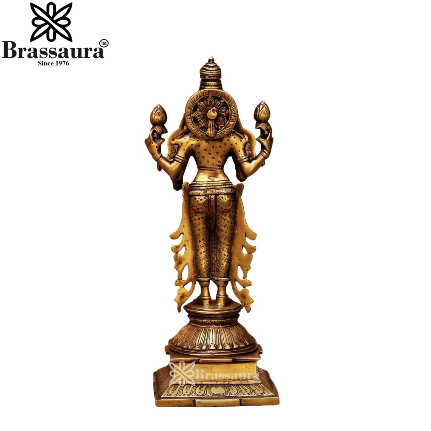 Brassaura™ Traditional Brass Laxmi Idol – Height 15 Inches & Weight 4.7 Kgs | Hindu Devotional Murti