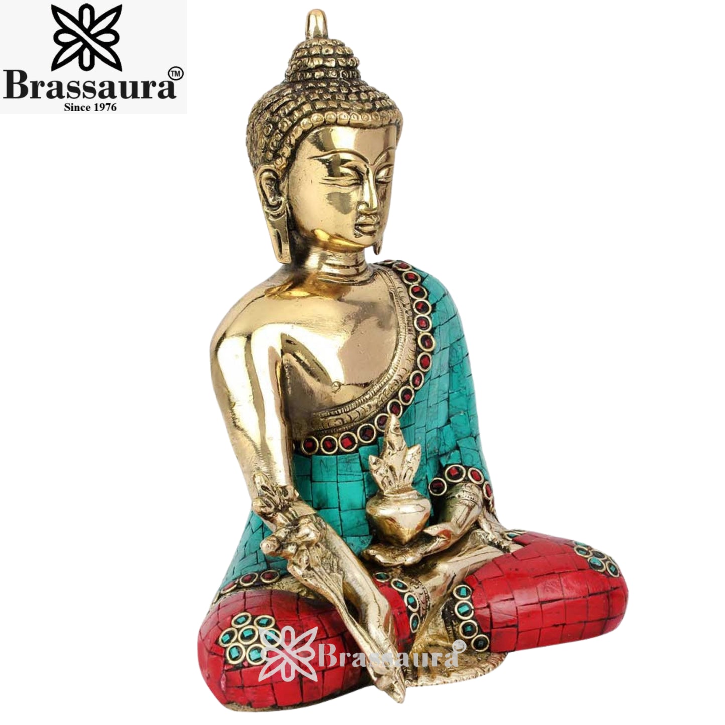 Brass Bhumisprasa Gem Stone Work Buddha Weight 2 Kg & Height 8 Inch