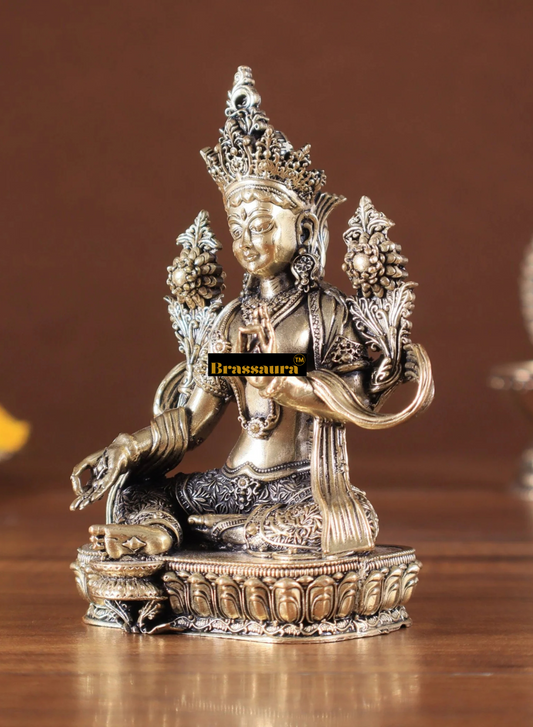 Brassaura™ Green Tara Brass Idol – Height 4.5 Inches, Weight 200 g
