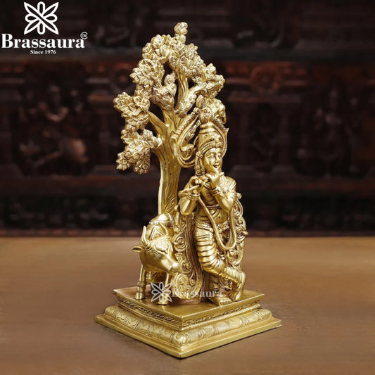 Brass Royal Gold Cow Krishna Murti Weight 8.52 Kg And Height 16.5 Inch
