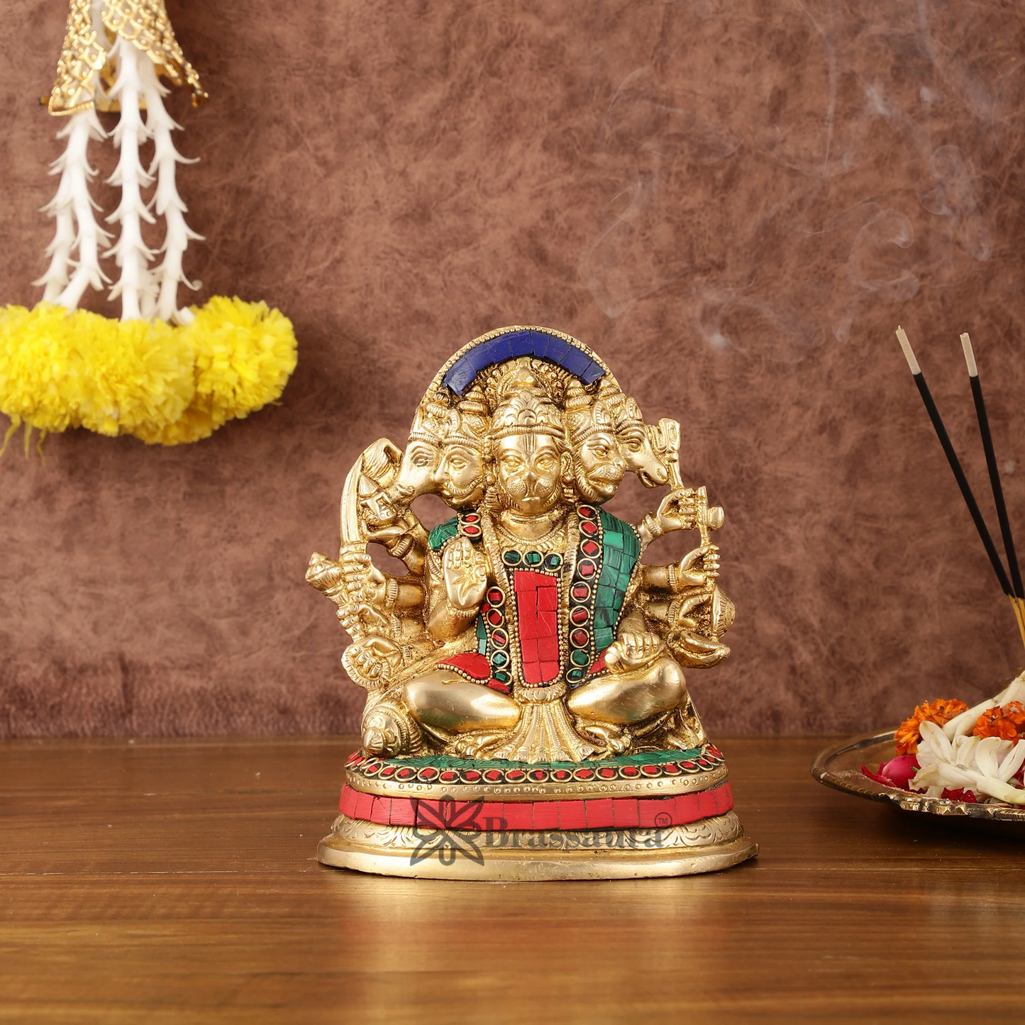 Brassaura™ Superfine Brass Panchmukhi Hanuman Murti – Height 6.5 Inches & Weight 2 Kgs | Handcrafted Miniature Idol