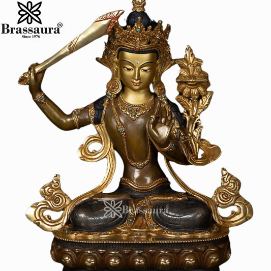 Brass Nepali Manjushri Statue Weight 3.8 Kg And Height 12 Inch