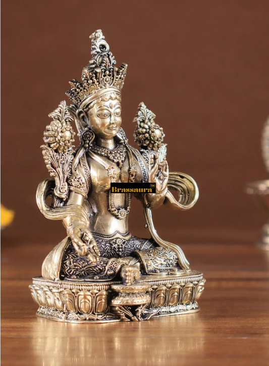 Brassaura™ Brass Green Tara Idol – Height 4.5 Inches, Weight 0.2 Kgs