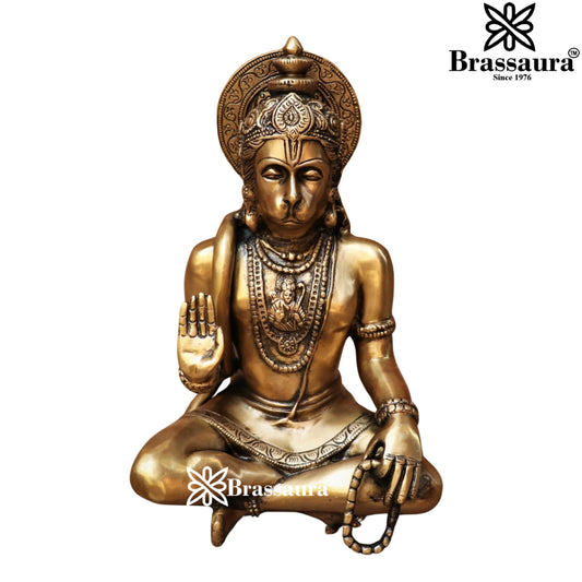 Brassaura™ Compact Brass Hanuman Murti – Height 9 Inches & Weight 4.6 Kgs | Pooja Room