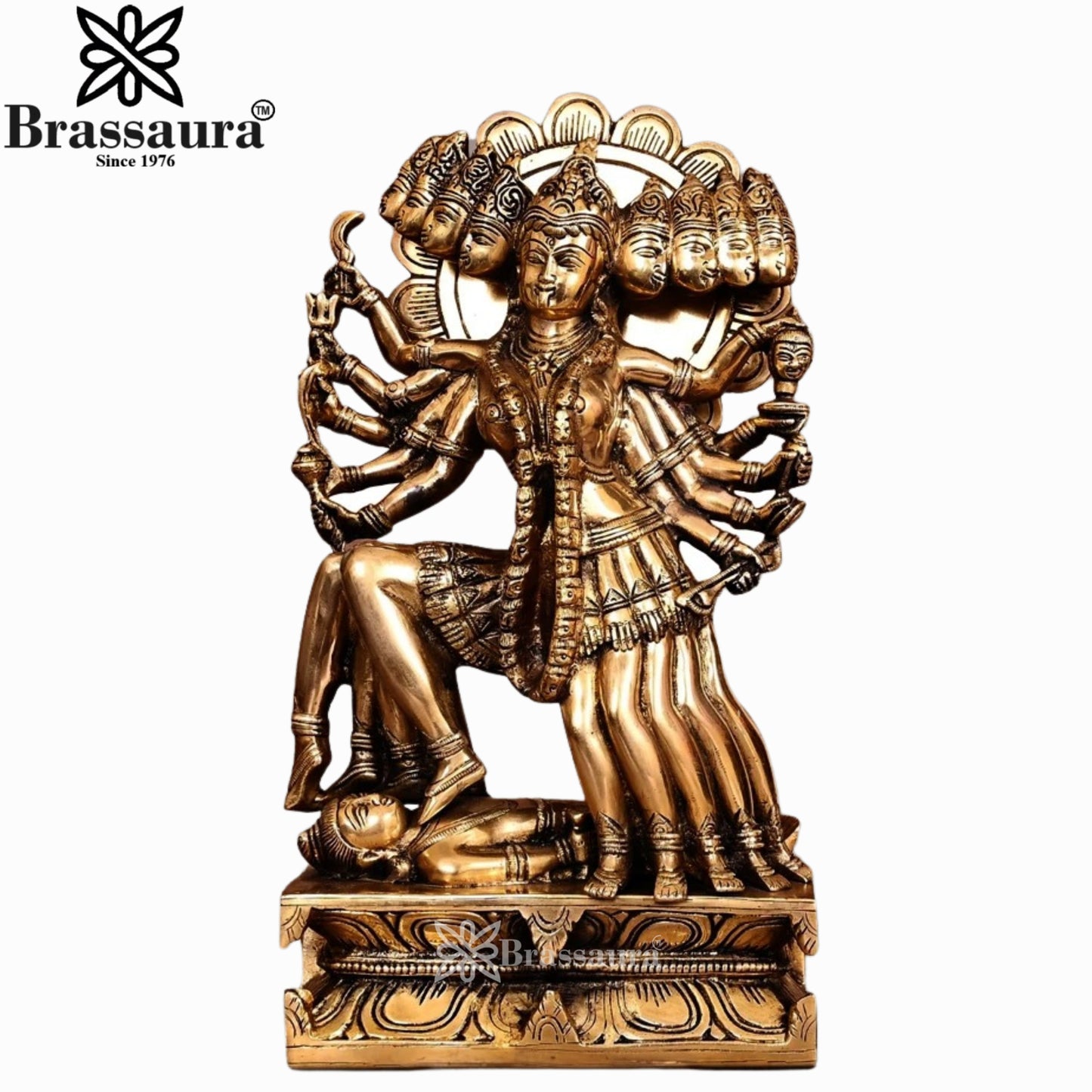 Brassaura™ Handcrafted Brass 10 Leg Kali Maa Murti – Height 15 Inches & Weight 8.5 Kgs | Temple & Home Décor