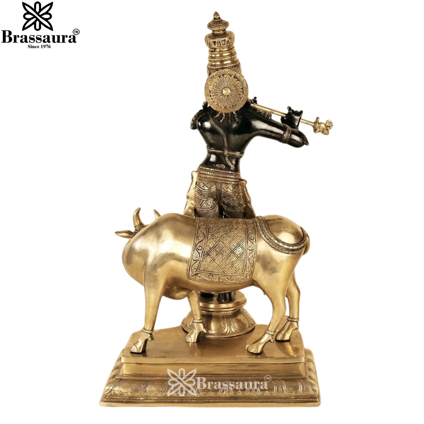 Brass Cow Krishna Murti Weight 26.7 Kg And Height 26.5 Inch
