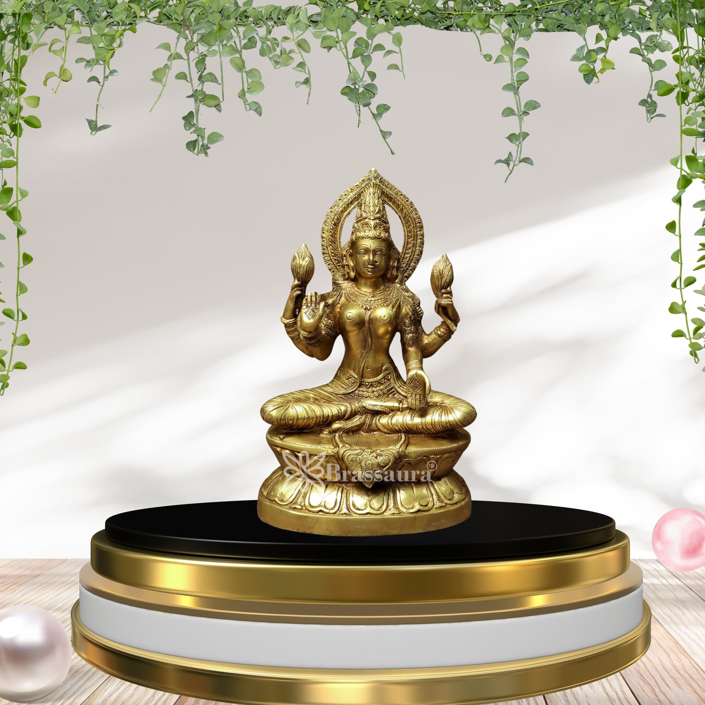 Brassaura™ Brass Laxmi Idol – Height 18 Inches & Weight 11 Kgs | Hindu Goddess Sculpture