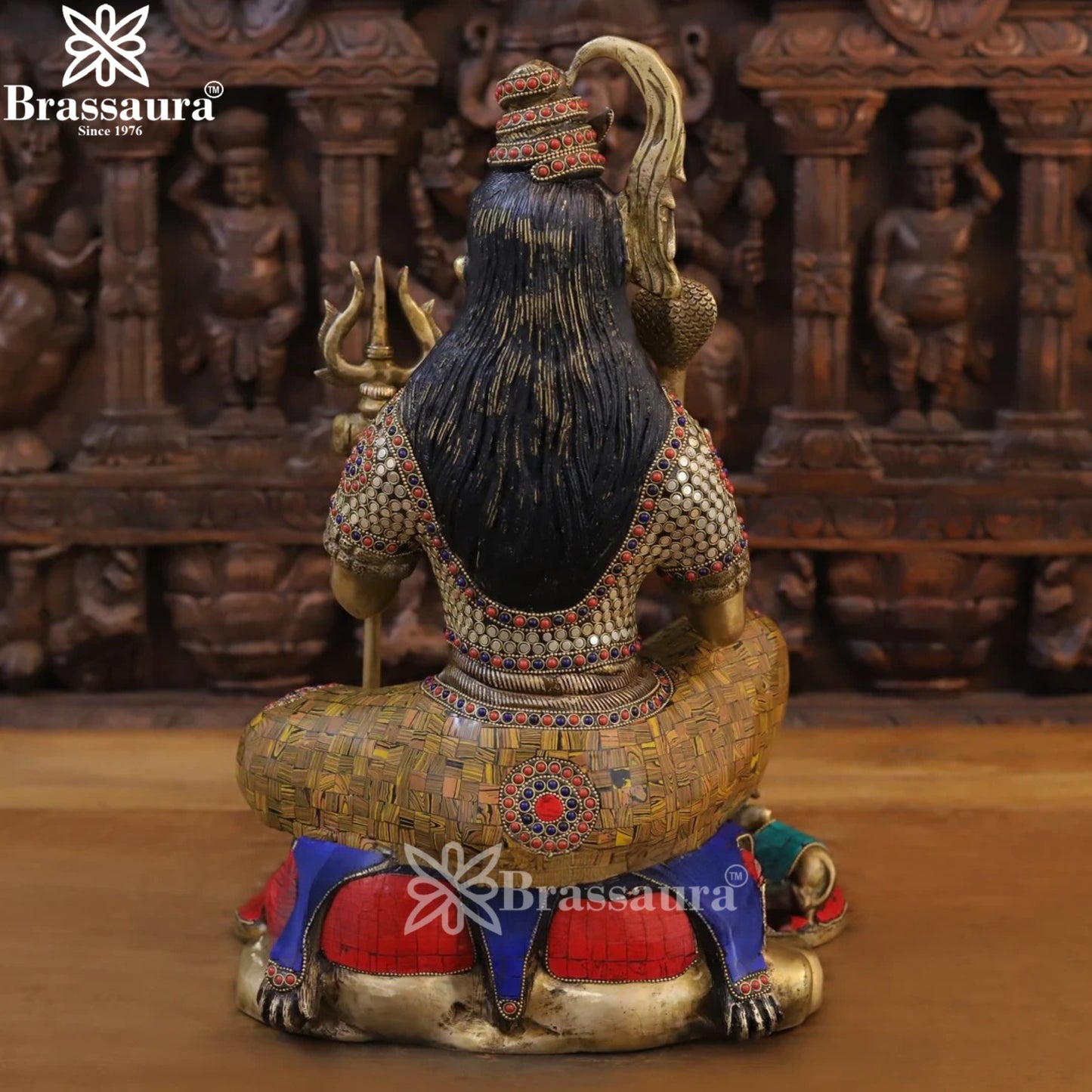 Brassaura™ Brass Gem Stone Work Shiva Statue – Height 18.5 Inches & Weight 17.42 Kgs | Elegant Spiritual Décor