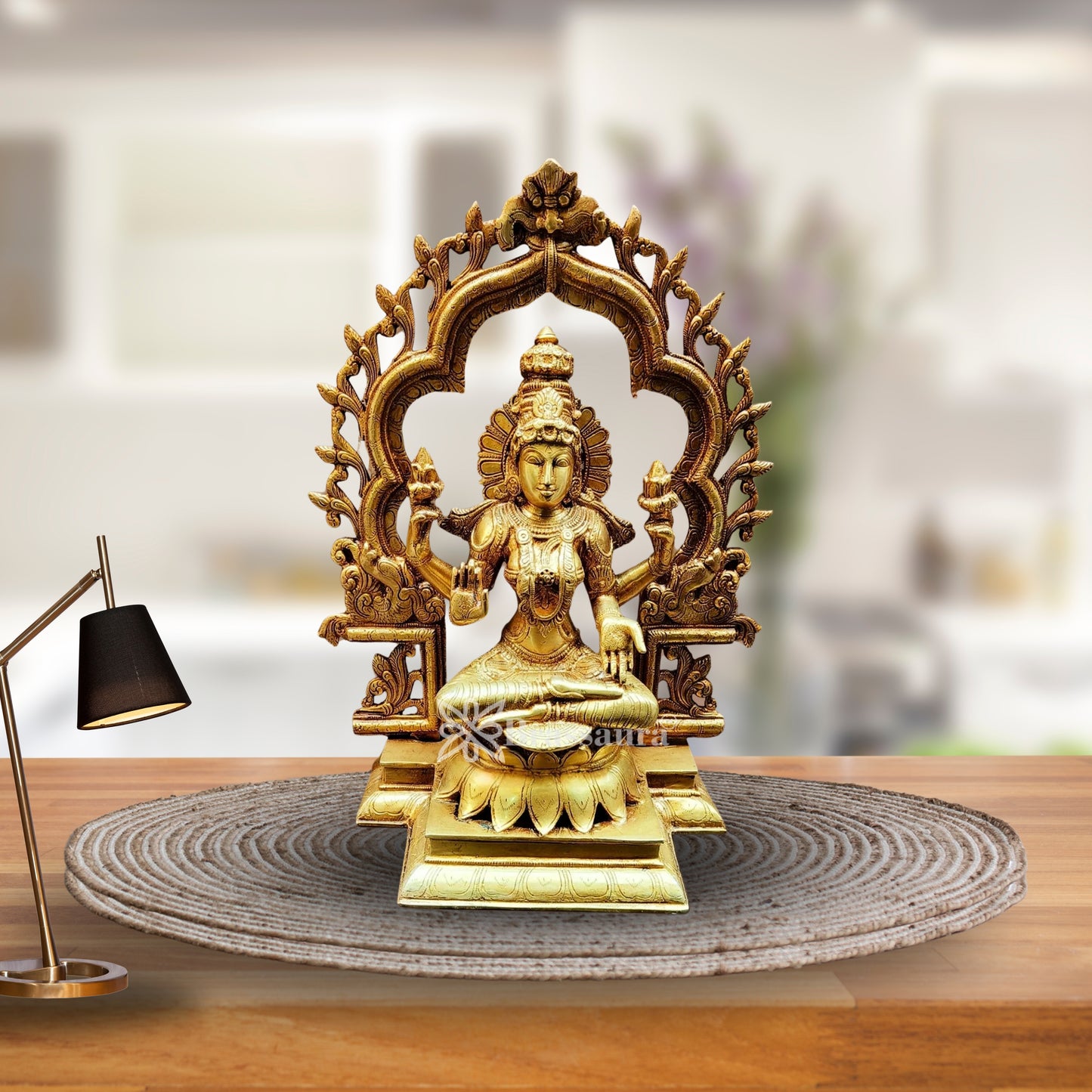 Brassaura™ Devotional Brass Laxmi Murti – Height 15.5 Inches & Weight 10 Kgs | Temple Statue