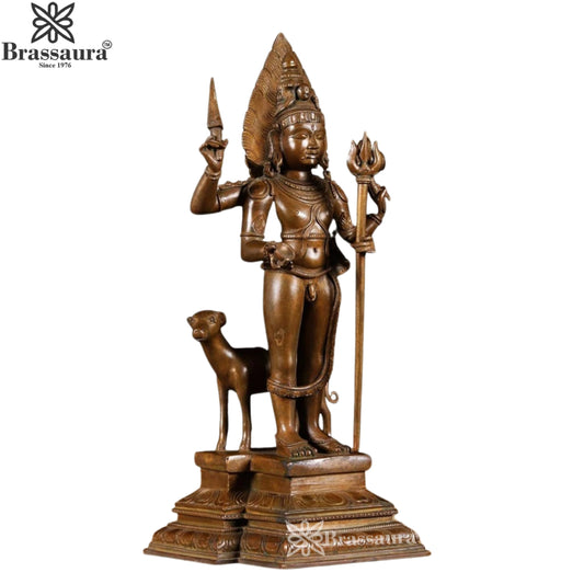 Brassaura™ Brass Kaal Bhairav Idol – Height 17 Inches & Weight 8.7 Kgs | Home Temple & Spiritual Décor