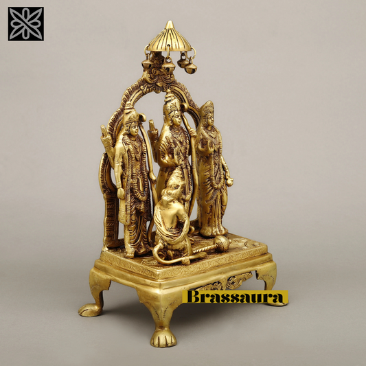 Brassaura™ Pure Brass Ram Darbar Idol – 14 Inch Height, 5.270 Kg Weight – Handcrafted Golden Finish Statue