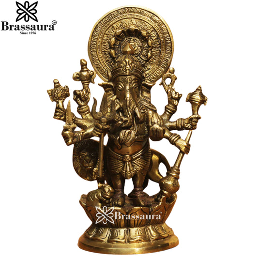 Brassaura™ Brass Ganesha Idol | Height 9 Inches & Weight 2.25 Kgs