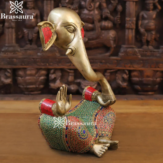 Brass Gem Stone Work Modern Ganesha Weight 6.6 Kg & Height 14.5 Inch