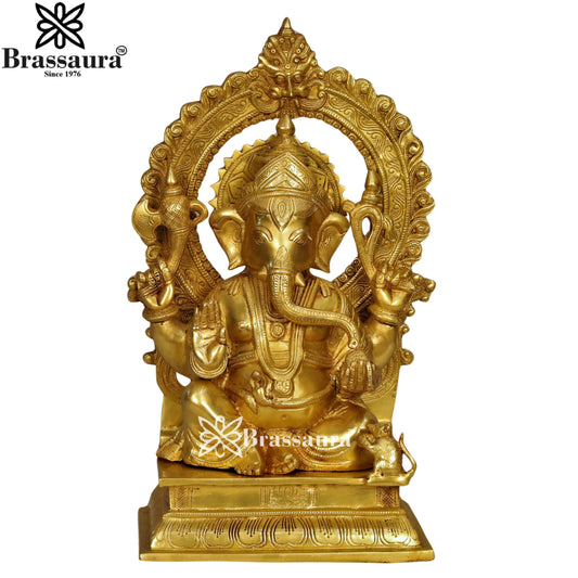 Brass Ring Ganesha Statue Weight 12.4 Kg & Height 17 Inch