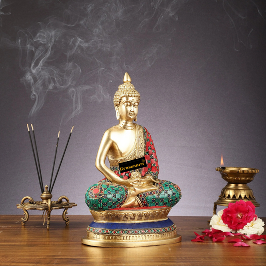 Brassaura™ Pure Brass Cambodian Handcrafted Meditation Buddha Idol – Height 12 Inches & Weight 4.5 Kgs