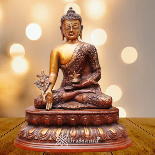 Brassaura® Buddha Seated Meditation Idol with Golden Brass Finish | Pure Superfine Brass Handcrafted Murti | Brass Statue for Home Temple, Pooja Room | Height 5 Inches | Weight 0.8 Kgs