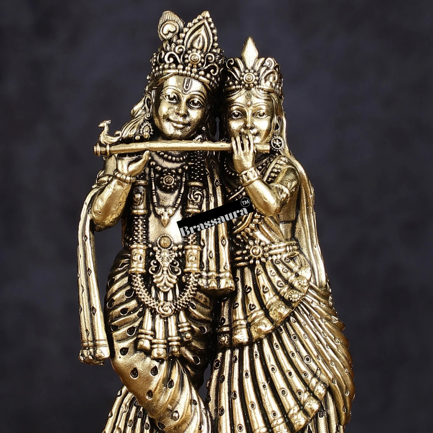 Brassaura™ Lightweight Brass Radha Krishna Idol – Height 6 Inches & Weight 510 Grams | Miniature Devotional Statue