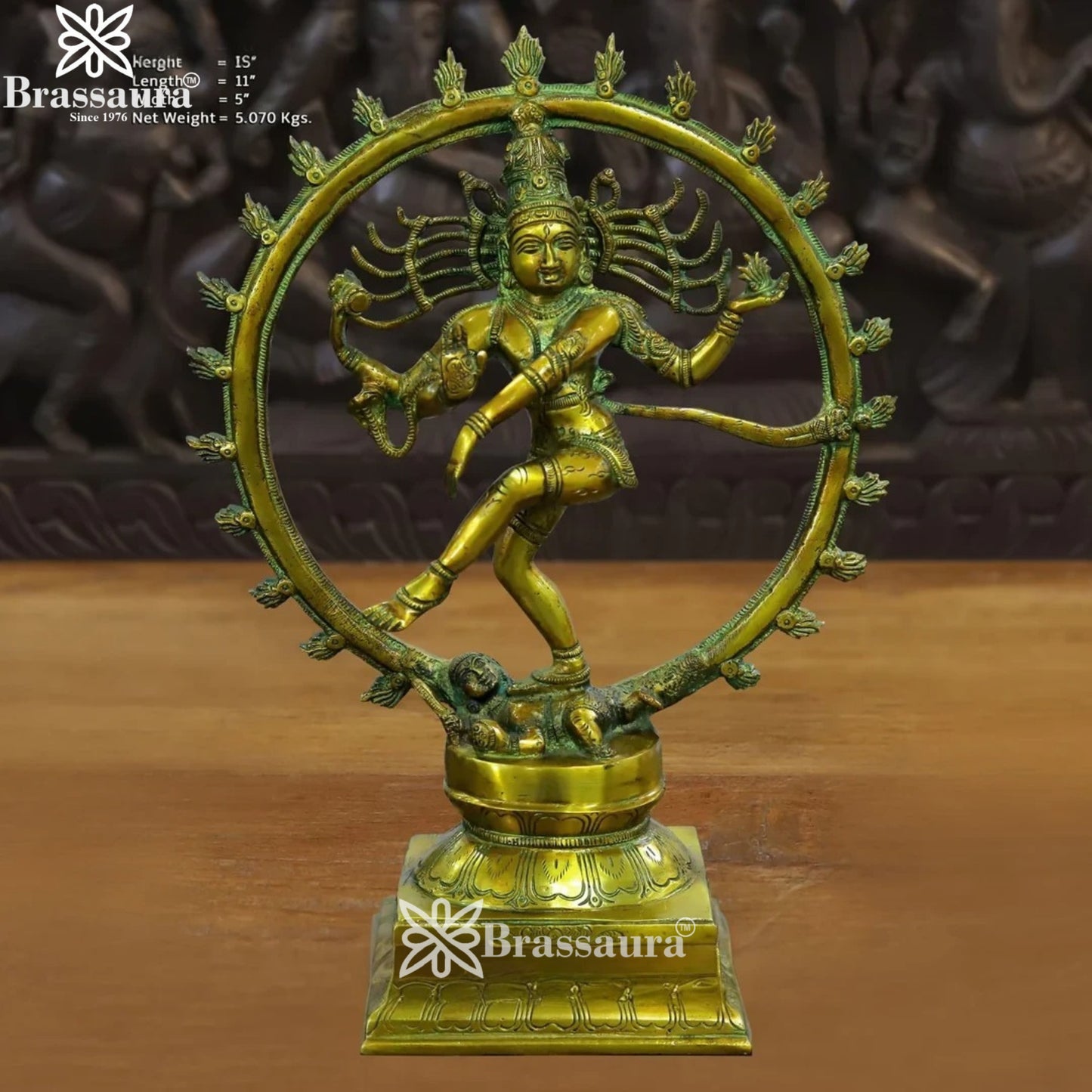 Brass Antique Gold Dancing Natraj Statue Weight 5.07 Kg And Height 11 Inch
