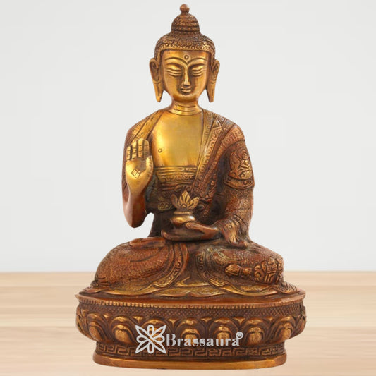 Brassaura® Brass Classic Buddha Idol in Seated Meditation Pose – Pure Superfine Brass Handcrafted Murti, Brass Statue for Home Temple, Pooja Room – 8 Inch, 1.7 Kg