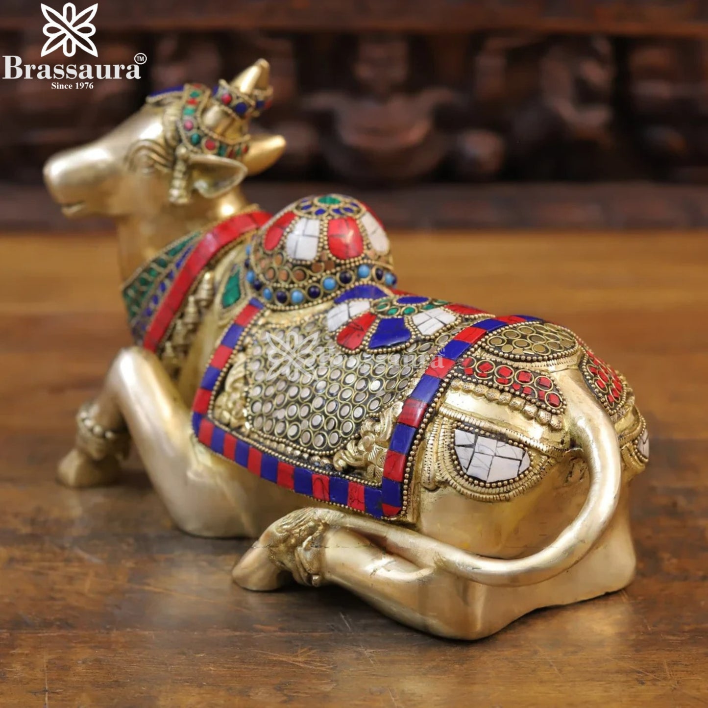 Brass Gem Stone Work Nandi Murti Weight 5.16 Kg And Height 8 Inch