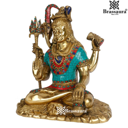 Brassaura™ Handcrafted Gemstone Brass Shiva Idol – Height 15 Inches & Weight 12.2 Kgs | Home & Temple Accent