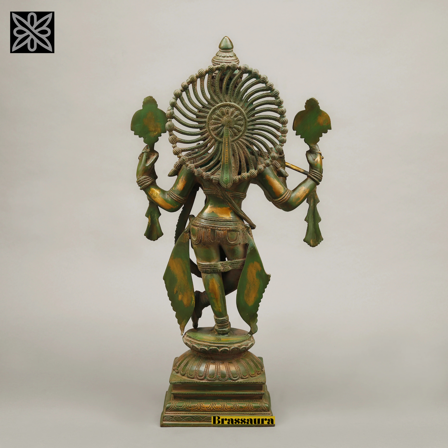 BrassAura™ Brass Krishna Playing Flute – Multi-Color Finish | Height 24 Inch | Weight 13.05 Kg