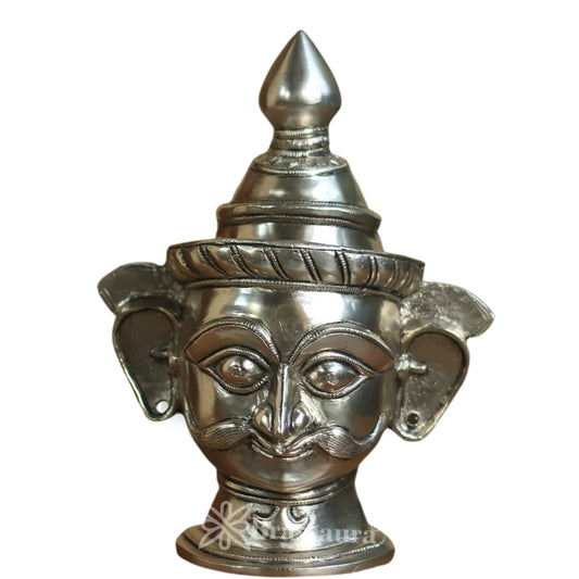 Brass Silver Shiva Mask Statue Weight 3.7 Kg And Height 12 Inch