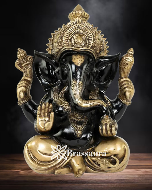 Brassaura™ Brass Ganesha Idol | Height 12 Inches & Weight 8.8 Kgs