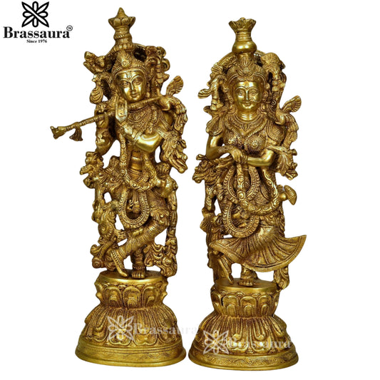 Brass Royal Gold Radha Krishna Statue Weight 16.3 Kg And Height 20 Inch