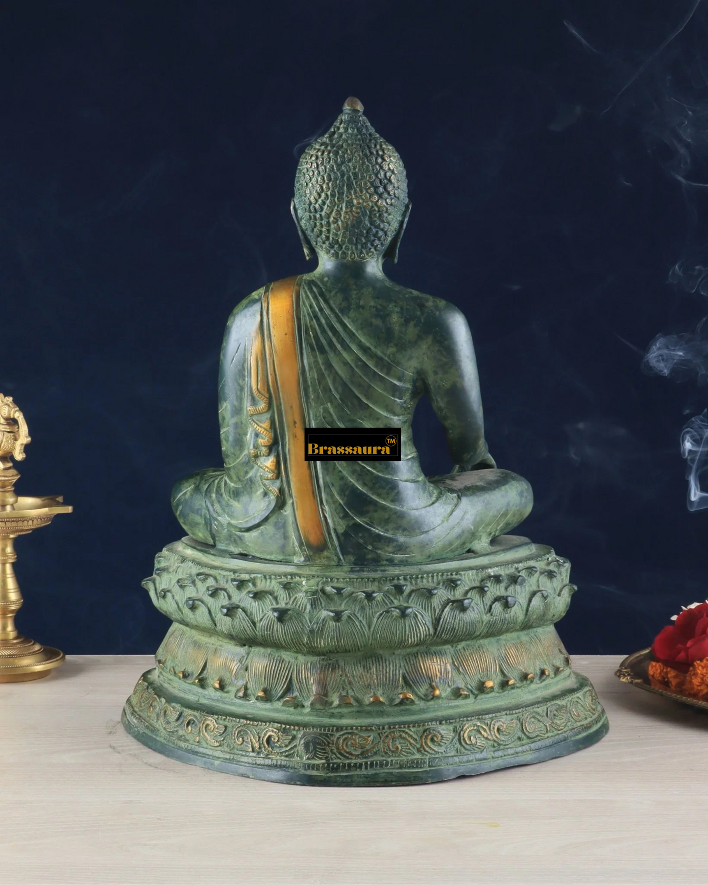 Brassaura™ Pure Brass Blessing Buddha Idol – Height 15 Inches, Weight 7.43 Kgs