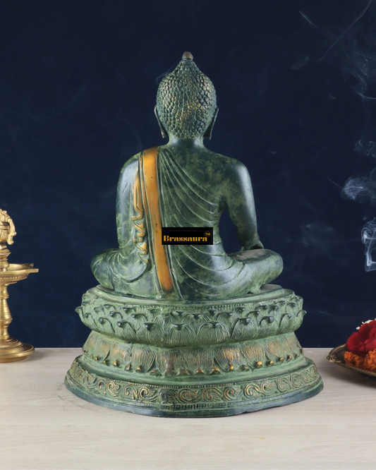 Brassaura™ Pure Brass Blessing Buddha Idol – Height 15 Inches, Weight 7.43 Kgs